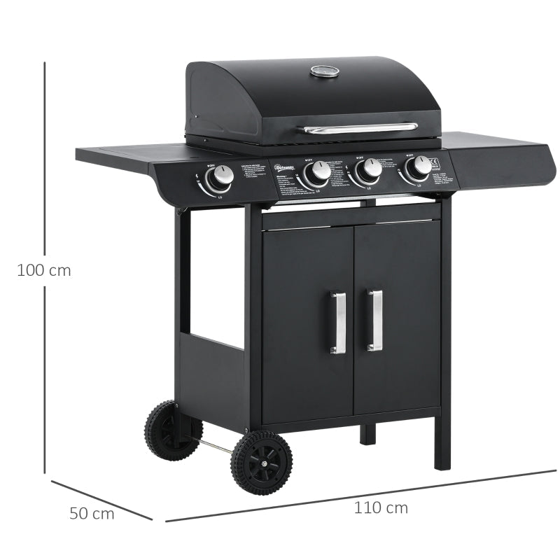 Gas Burner Barbecue Grill 3+1 Garden BBQ Trolley