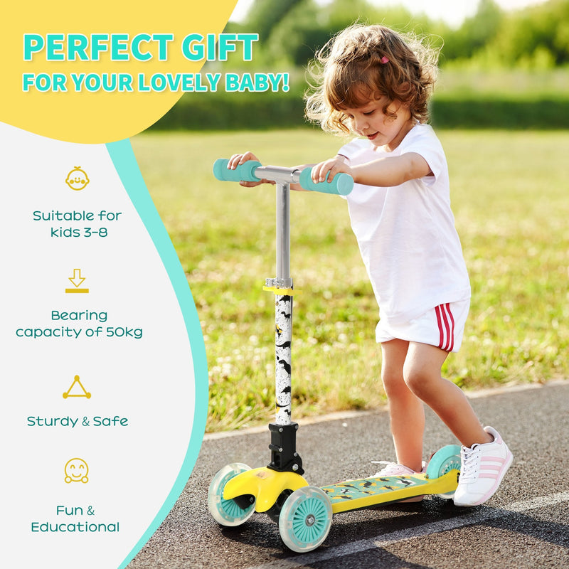 HOMCOM Scooter for Kids Toddler Foldable Kick Scooter with 3 Wheel Adjustable Height Flashing Wheels for Boys and Girls 3-8 Years Yellow