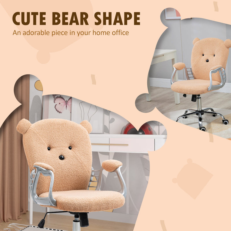 Vinsetto Cute Office Chair, Bear Shape Desk Chair with Teddy Fleece Fabric, Padded Armrests, Tilt Function, Adjustable Seat Height, Brown