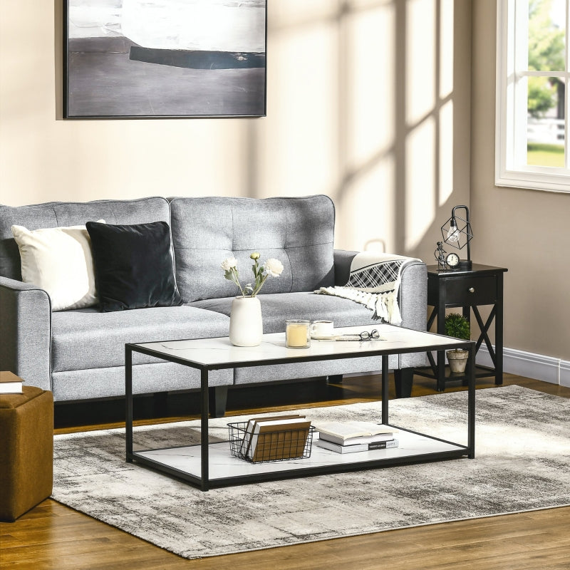 Faux Marble Coffee Table, With Two-Tiers - White