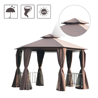 Hexagon Gazebo Patio Canopy Party Tent - Brown