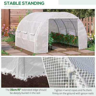 Outsunny 3 x 3 x 2 m Polytunnel Greenhouse, Walk in Pollytunnel Tent with Steel Frame, Reinforced Cover Zippered Door 6 Windows for Garden White