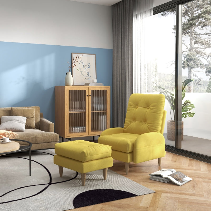 Upholstered Armchair With Footstool Set ,Yellow