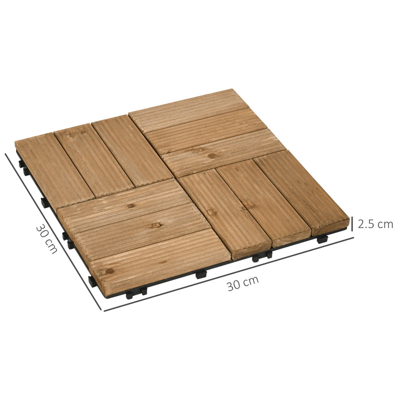 Outsunny 27 Pcs Wooden Interlocking Decking Tiles, Outdoor Flooring Tiles for Patio, Balcony Terrace Hot Tub 30 x 30 cm per Piece 2.5㎡ per Pack Brown