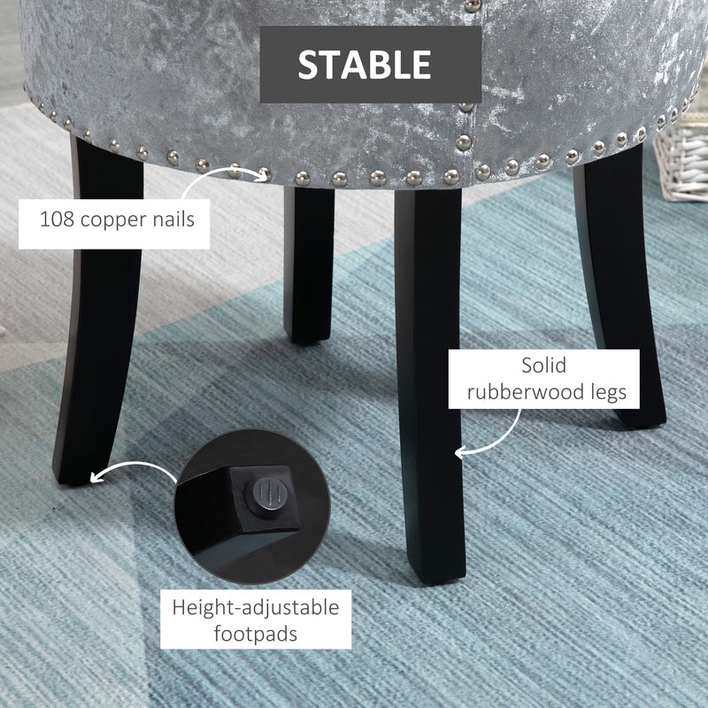 HOMCOM Dressing Table Stool with Rubber Wood Legs Ice Velvet Makeup Seat Dressing Chair for Living Room Dressing Room Bedroom, Grey