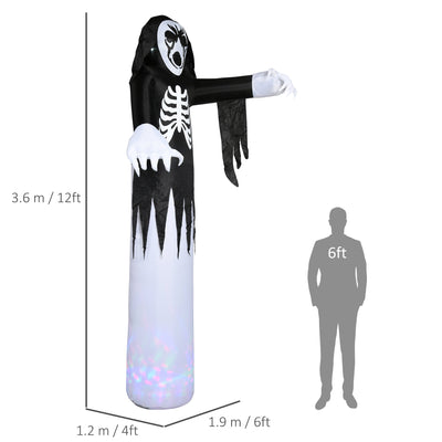 HOMCOM Next Day Delivery 12ft Inflatable Halloween Skeleton Ghost, Blow-Up Outdoor LED Display with Disco Rotating Light