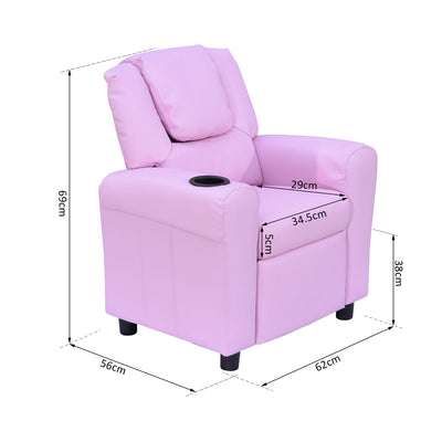 HOMCOM Children Recliner Armchair W/ Cup Holder-Pink