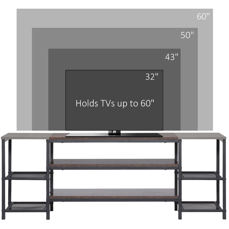 HOMCOM TV Unit Cabinet for TVs up to 65 Inches, Industrial TV Stand with Storage Shelves for Living Room, Brown and Grey