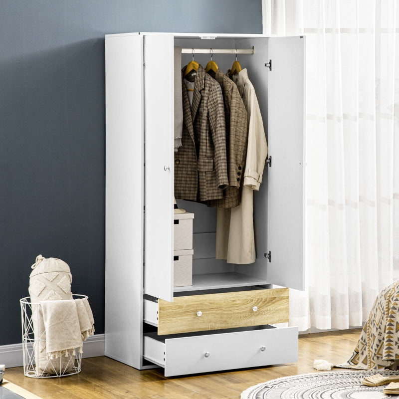 2-Door Wardrobe With 2 Drawers, White