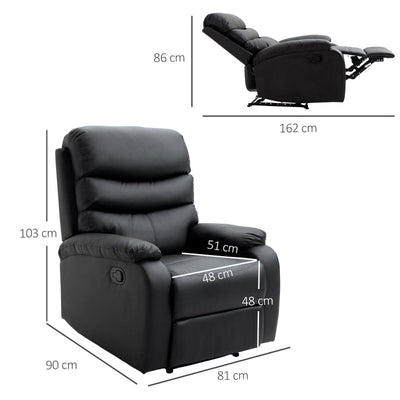 PU Leather Single Sofa Chair Manual Recliner Armchair W/Footrest-Black