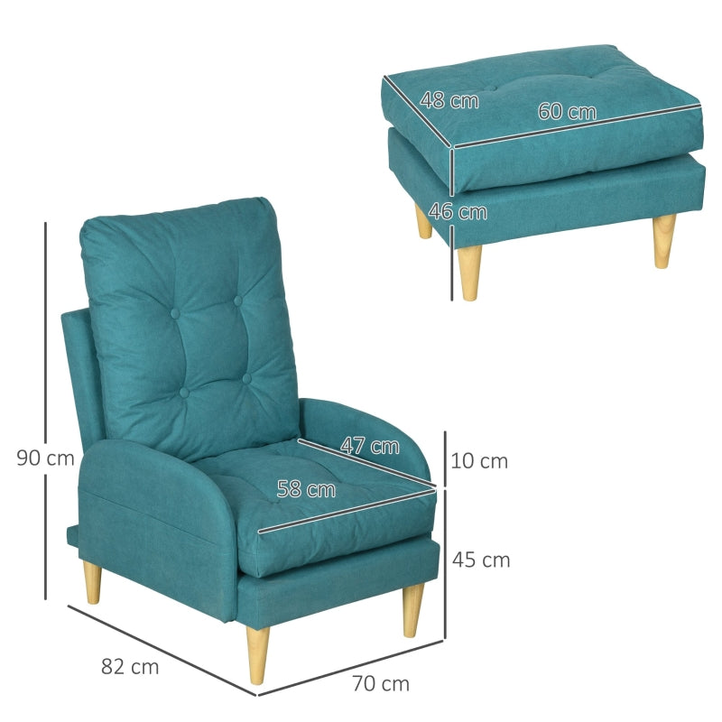 Upholstered Armchair With Footstool Set, Blue