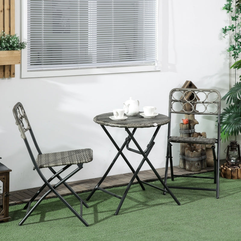 3 PCS Rattan Wicker Bistro Set - Grey