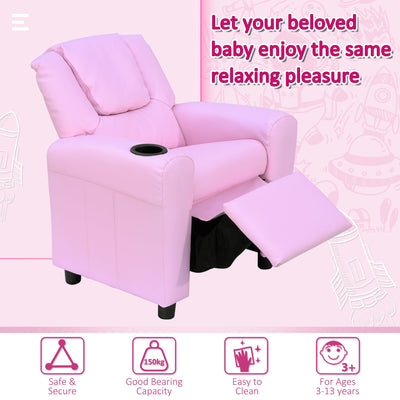 HOMCOM Children Recliner Armchair W/ Cup Holder-Pink