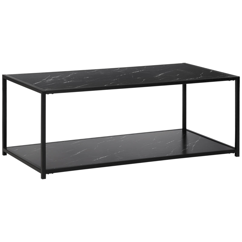 Faux Marble Coffee Table, With Two-Tiers - Black