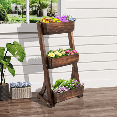 3-Tier Raised Garden Bed Freestanding Outdoor Vertical Wooden Flower Rack