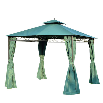 Gazebo W/Metal Frame And Side Walls-Dark Green