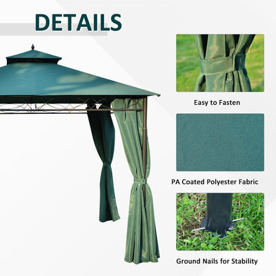 Gazebo W/Metal Frame And Side Walls-Dark Green