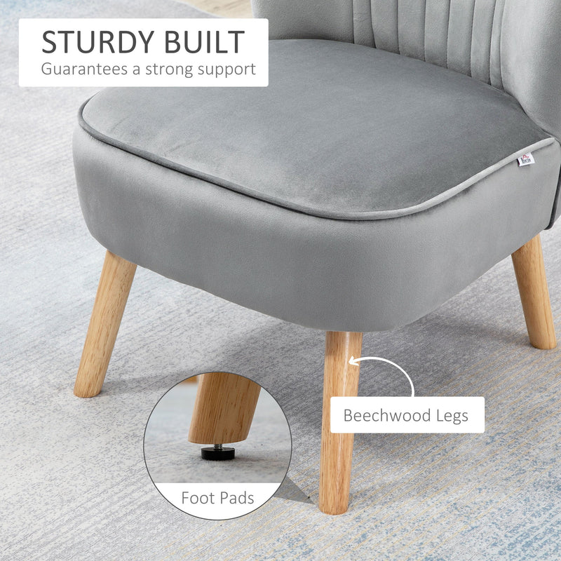 HOMCOM Velvet Accent Chair Occasional Tub Seat Padding Curved Back with Ottoman Wood Frame Legs Home Furniture Light Grey