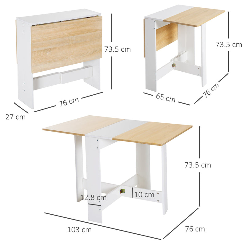 HOMCOM Particle Board Wooden Folding Dining Table Writing Computer Desk PC Workstation Space Saving Home Office Oak & White