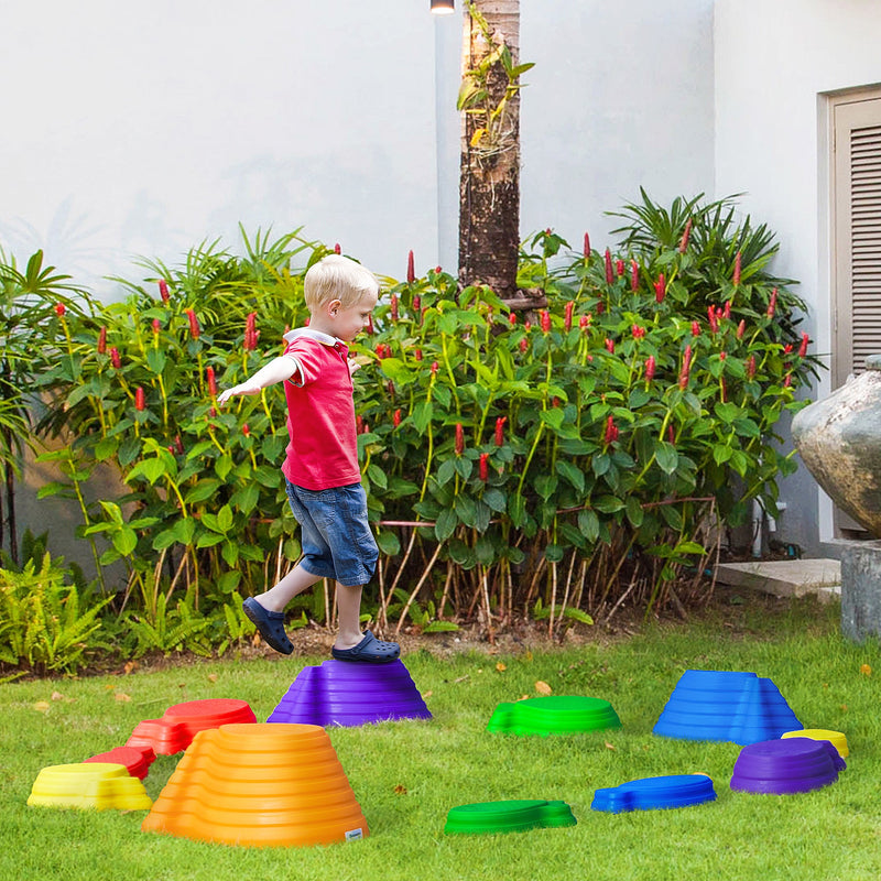 Outsunny Kids Balance Stepping Stones 11-Piece Fish Shape Non-slip Obstacle Course Stackable Balance Blocks Exercise Toddler Balance - Multicoloured