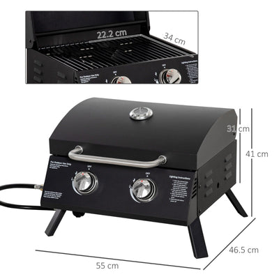 2 Burner Gas BBQ Grill  Black