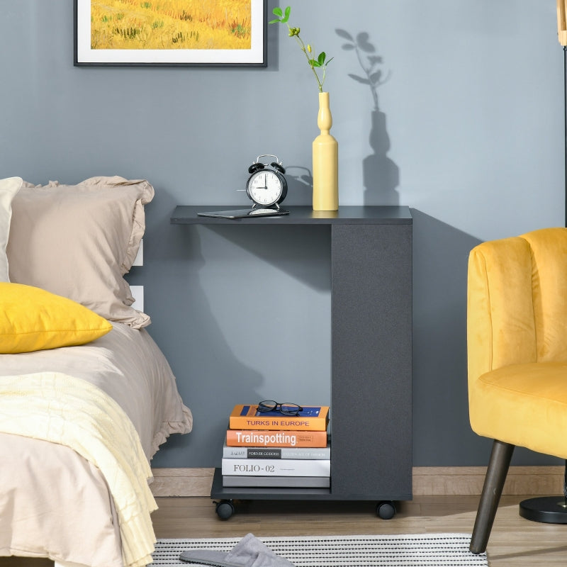 Mobile Sofa Side Table C-Shape End , Black