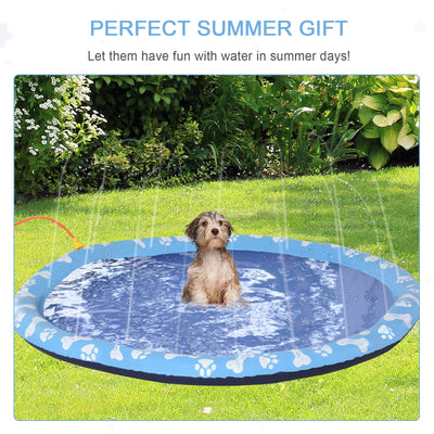 PawHut 170cm Splash Pad Sprinkler for Pets Dog Bath Pool Water Game Mat Toy Non-slip Outdoor Backyard, Blue