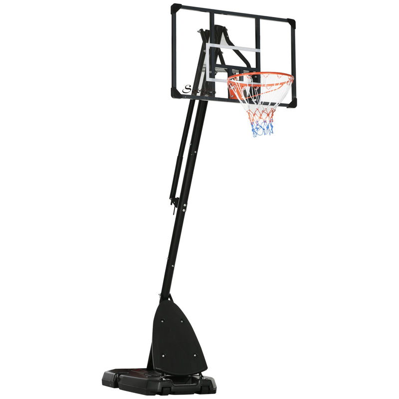 SPORTNOW Canasta de baloncesto con altura ajustable y soporte con tablero resistente y base con peso, portátil con ruedas, 2,4-2,9 m