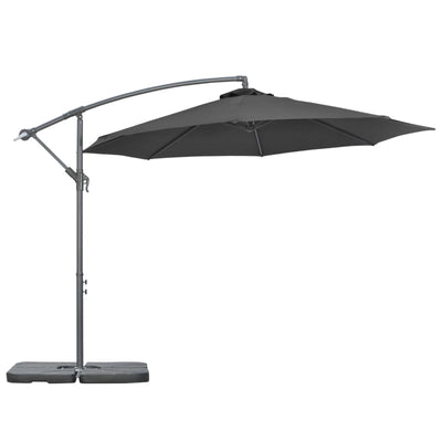 3m Overhanging Garden Parasol, With Cross Base - Grey