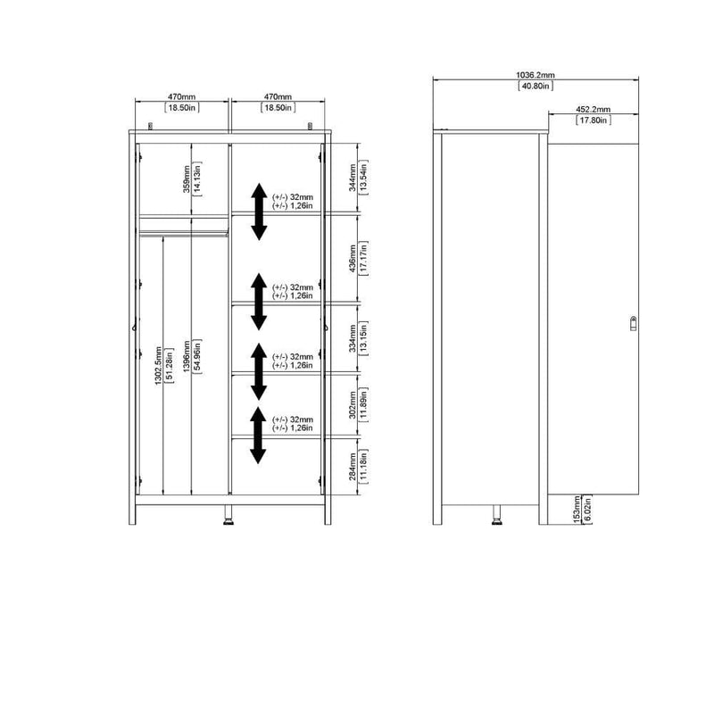 Madrid Wardrobe With 2 Doors In White