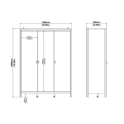 Madrid Wardrobe With 3 Doors In Matt Black