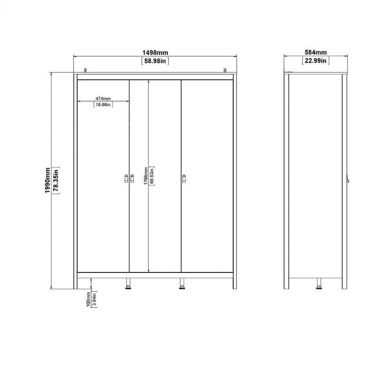 Madrid Wardrobe With 3 Doors In White