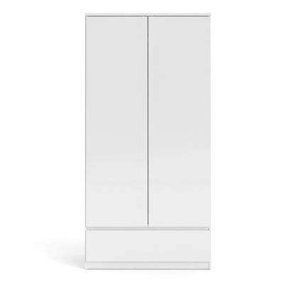 Naia - Naia Wardrobe with 2 doors + 1 drawer in White High Gloss