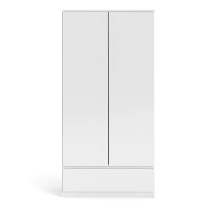 Naia - Naia Wardrobe with 2 doors + 1 drawer in White High Gloss