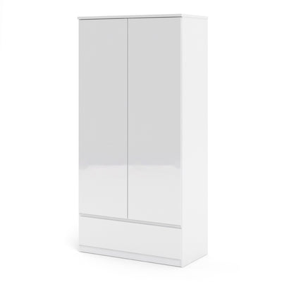 Naia - Naia Wardrobe with 2 doors + 1 drawer in White High Gloss