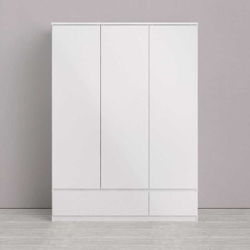 Naia Wardrobe with 3 doors + 2 drawers in White High Gloss