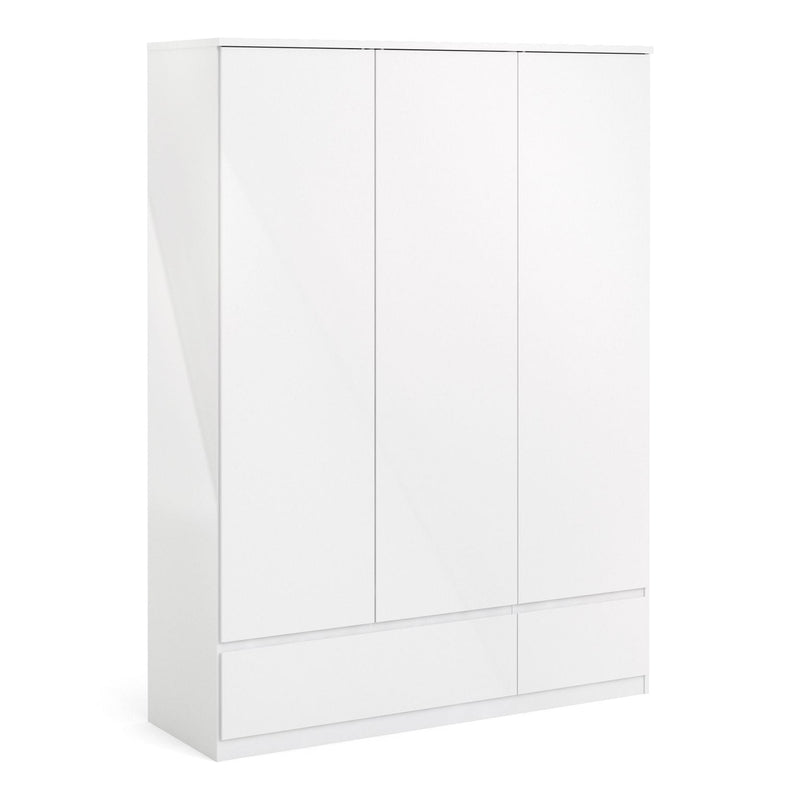 Naia Wardrobe with 3 doors + 2 drawers in White High Gloss