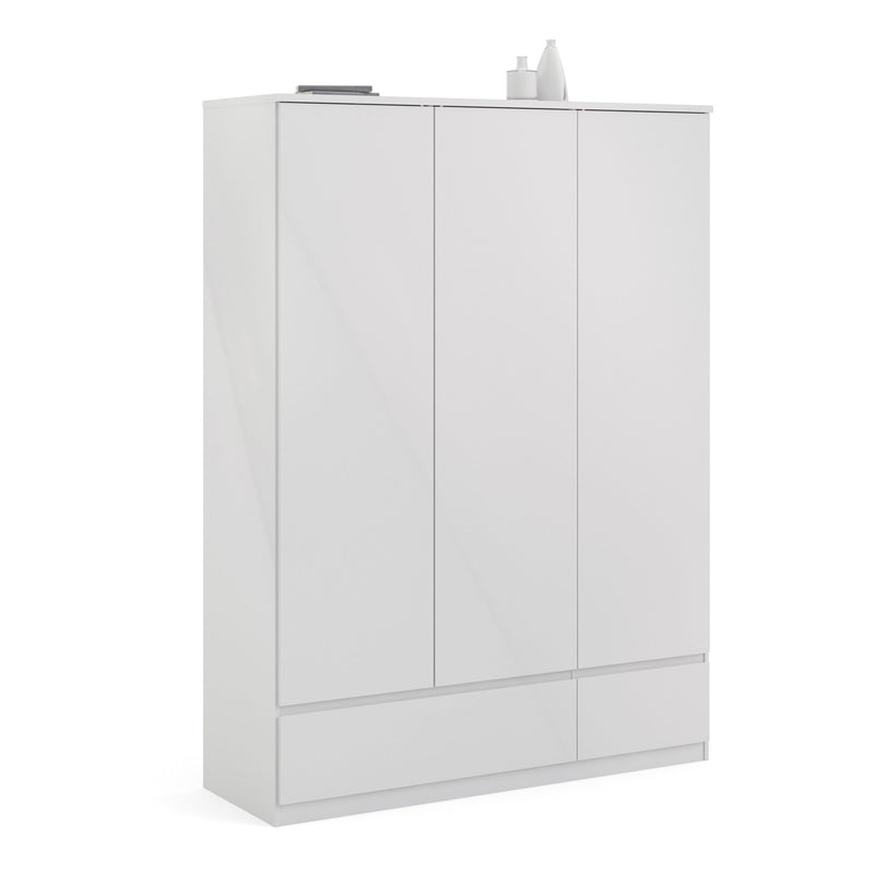 Naia Wardrobe with 3 doors + 2 drawers in White High Gloss