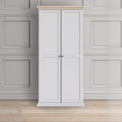 Paris Wardrobe with 2 Doors in White and Oak