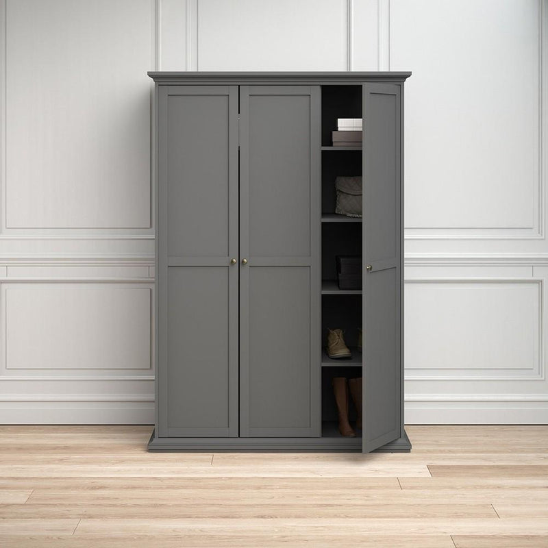 Paris Wardrobe with 3 Doors in Matt Grey