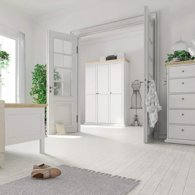 Paris Wardrobe with 3 Doors in White and Oak