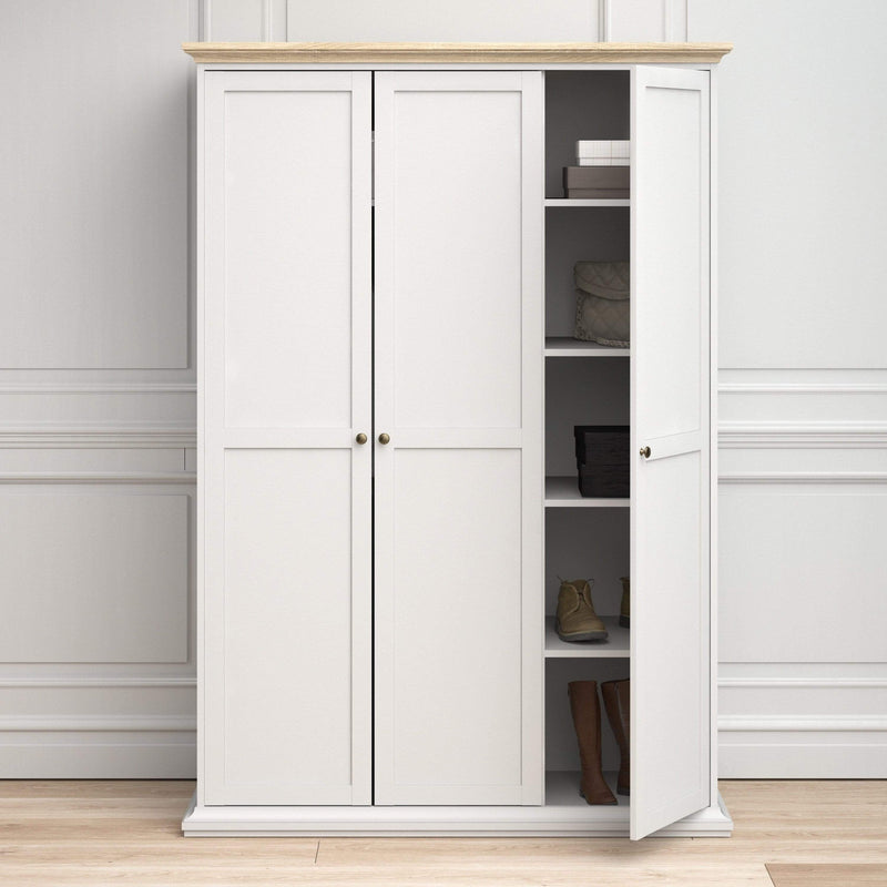 Paris Wardrobe with 3 Doors in White and Oak