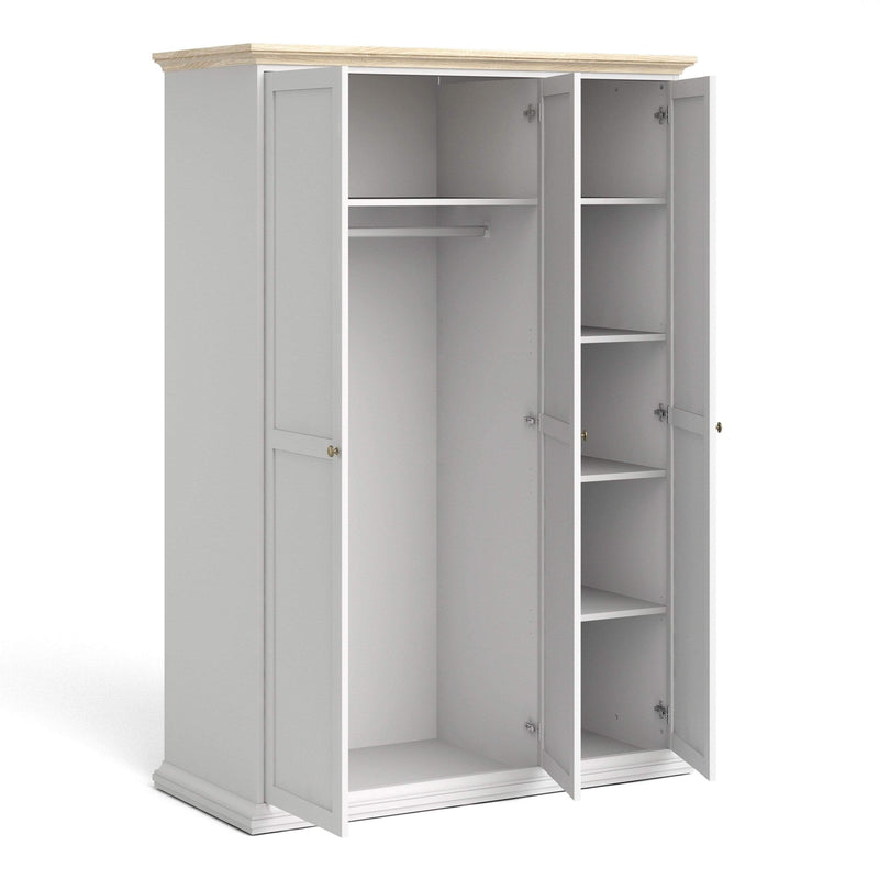 Paris Wardrobe with 3 Doors in White and Oak