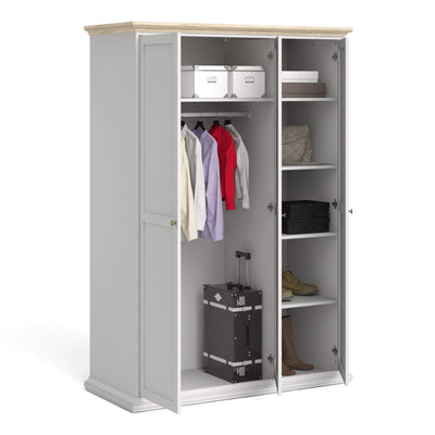 Paris Wardrobe with 3 Doors in White and Oak