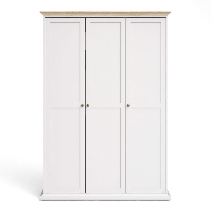 Paris Wardrobe with 3 Doors in White and Oak