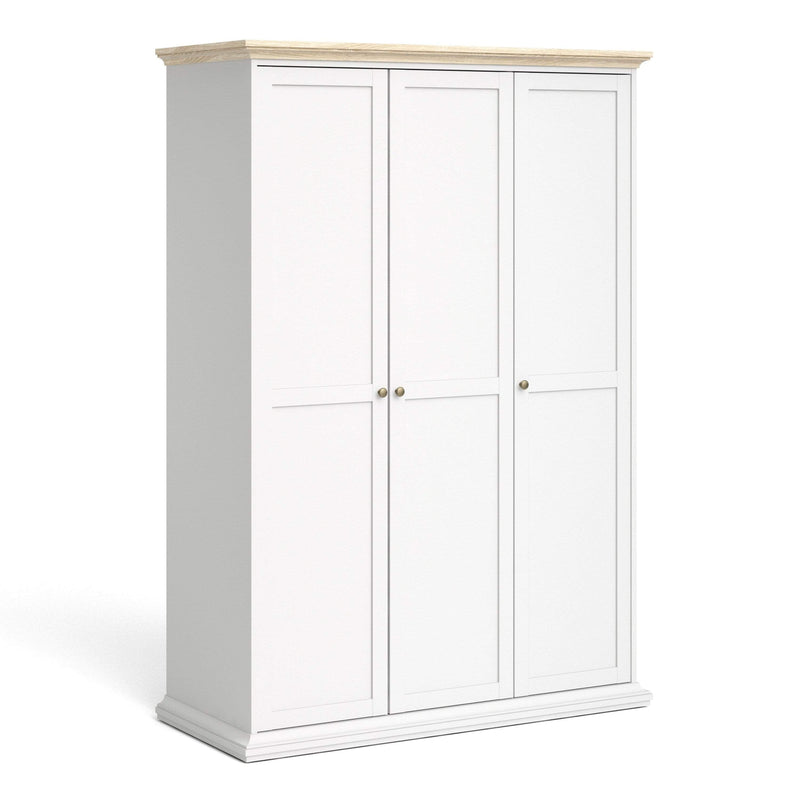 Paris Wardrobe with 3 Doors in White and Oak