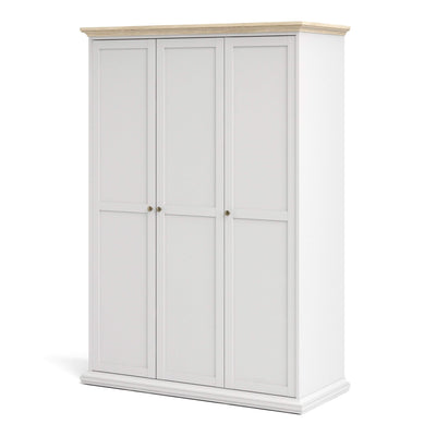 Paris Wardrobe with 3 Doors in White and Oak