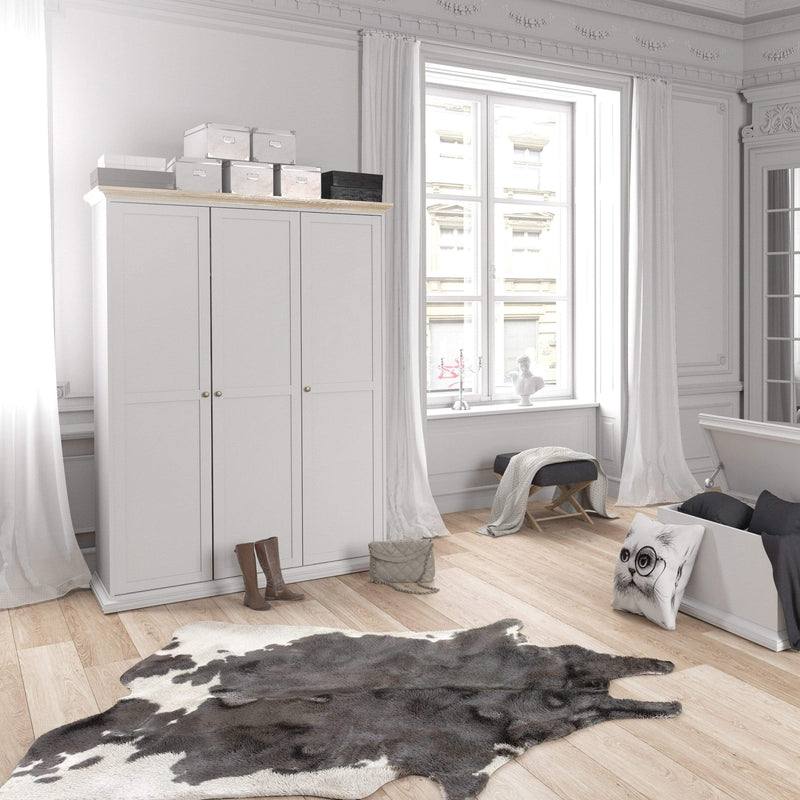 Paris Wardrobe with 3 Doors in White and Oak