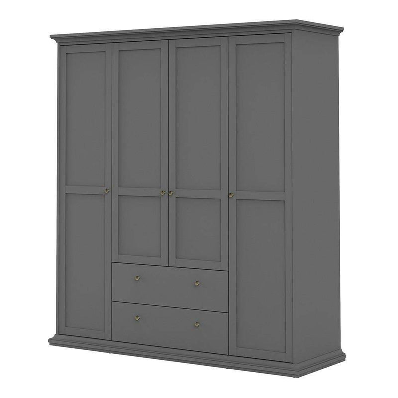 Paris Wardrobe with 4 Doors & 2 Drawers in Matt Grey