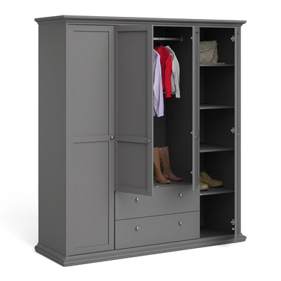 Paris Wardrobe with 4 Doors & 2 Drawers in Matt Grey